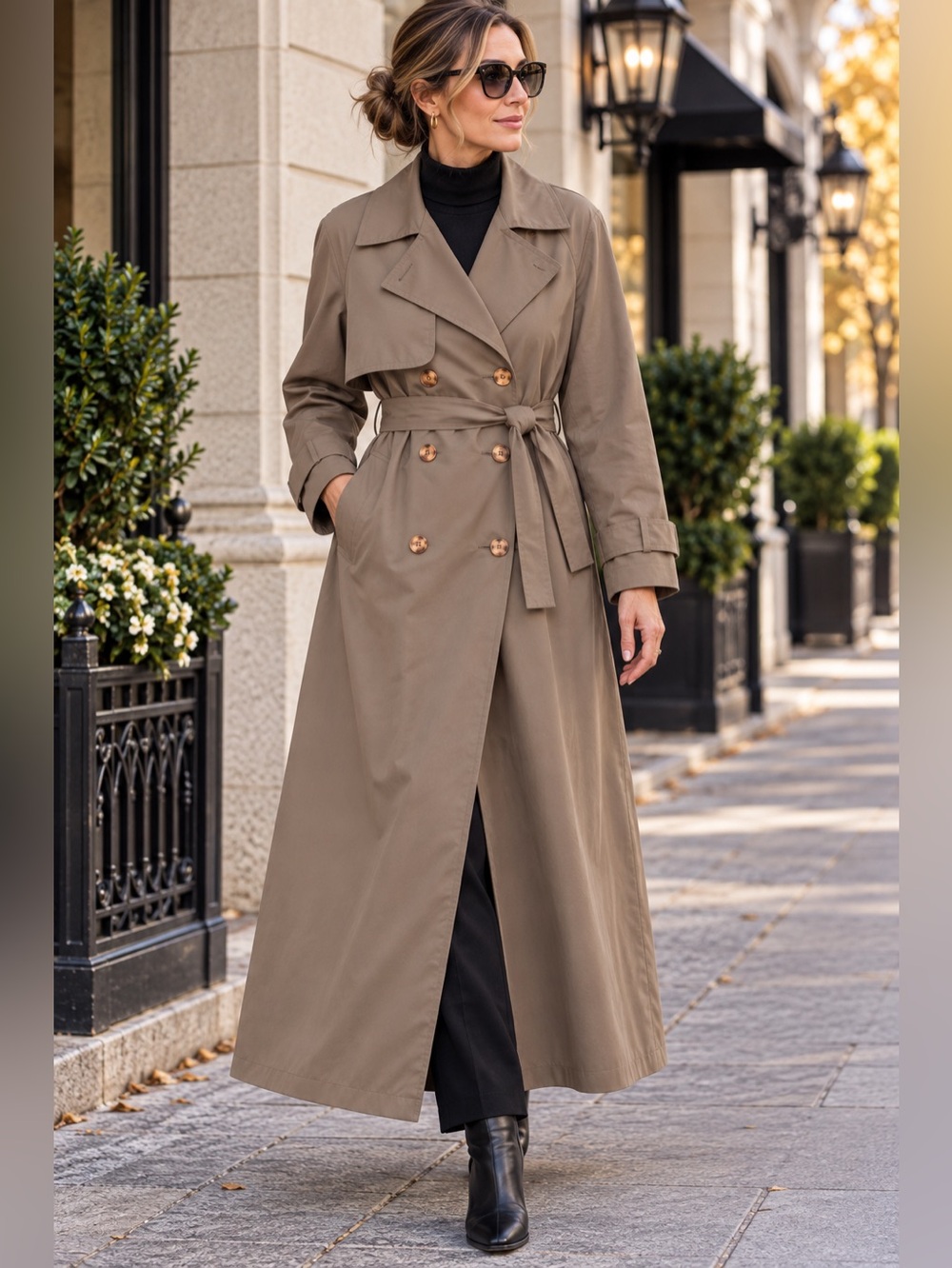 Vintage Jacqueline Ferrar Trench Coat Size 16 Made in Russia Belted Full length